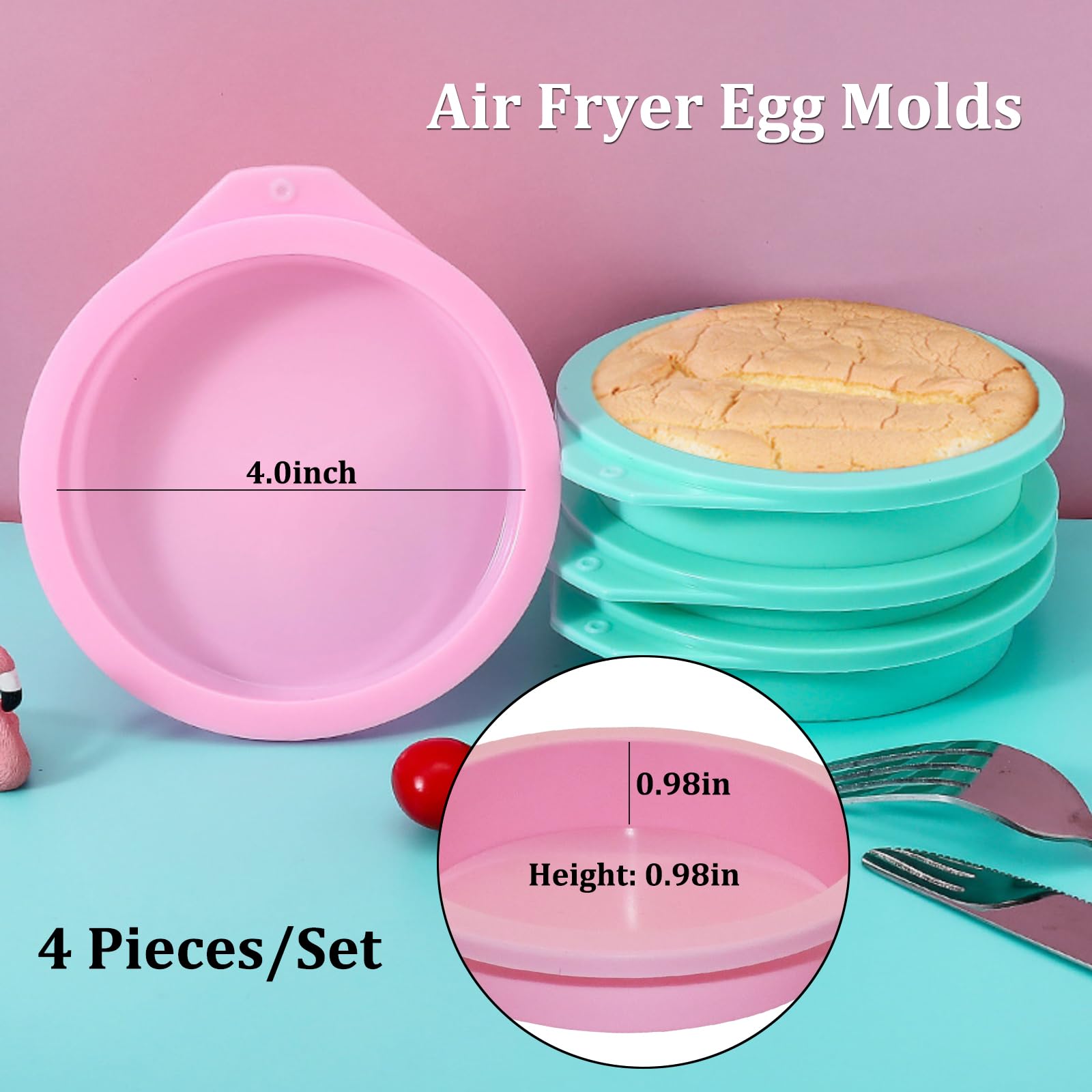 4 Pieces Air Fryer Egg Molds Air Fryer Egg Silicone Pans Muffin Top Silicone Pan 4 Inch Silicone Cake Mold for Cake, Muffin Top(Blue)