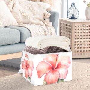 ALAZA Storage Bins Organizer Box Baskets Lidded Clothes for Shelves Closet Hibiscus Flower Collapsible Stackable Storage Cubes Handles