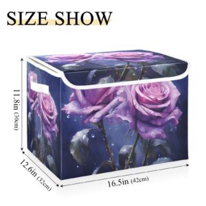 ALAZA Storage Bins Organizer Box Baskets Lidded Clothes for Shelves Closet Purple Rose Dew Collapsible Stackable Storage Cubes Handles