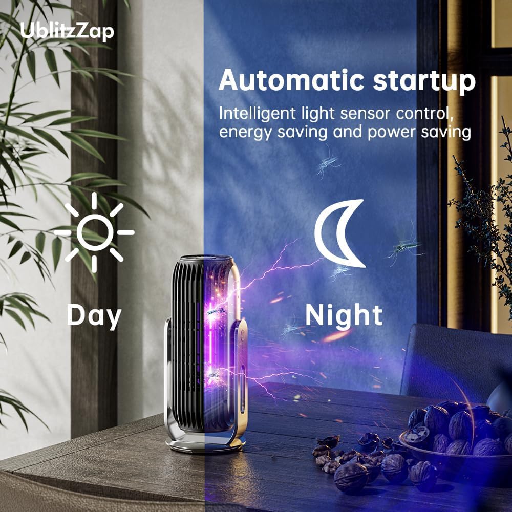 UblitzZap Bug Zapper Indoor Outdoor, Electric Mosquito Trap & Insect Killer with Silent Fan & Auto On/Off, Blue Violet Lamp for Moths, Gnats, Flies for Home, Patio, Office, Courtyard