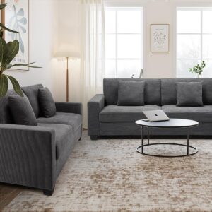 SUNNYFURN 83 Inch Couch for Living Room Sofa, 3 Seater 3 Seater Couch Modern Sofa Deep Couch, Corduroy Comfy Couch, Lounge Cozy Sofa for Living Room Apartment Small Space, Office,Dark Gray