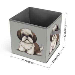 WYUSPGK Collapsible Storage Bins, Shih Tzu Dog Print Durable Organizer with Handles, Foldable Storage Boxes for Bedroom, Office, And Closet