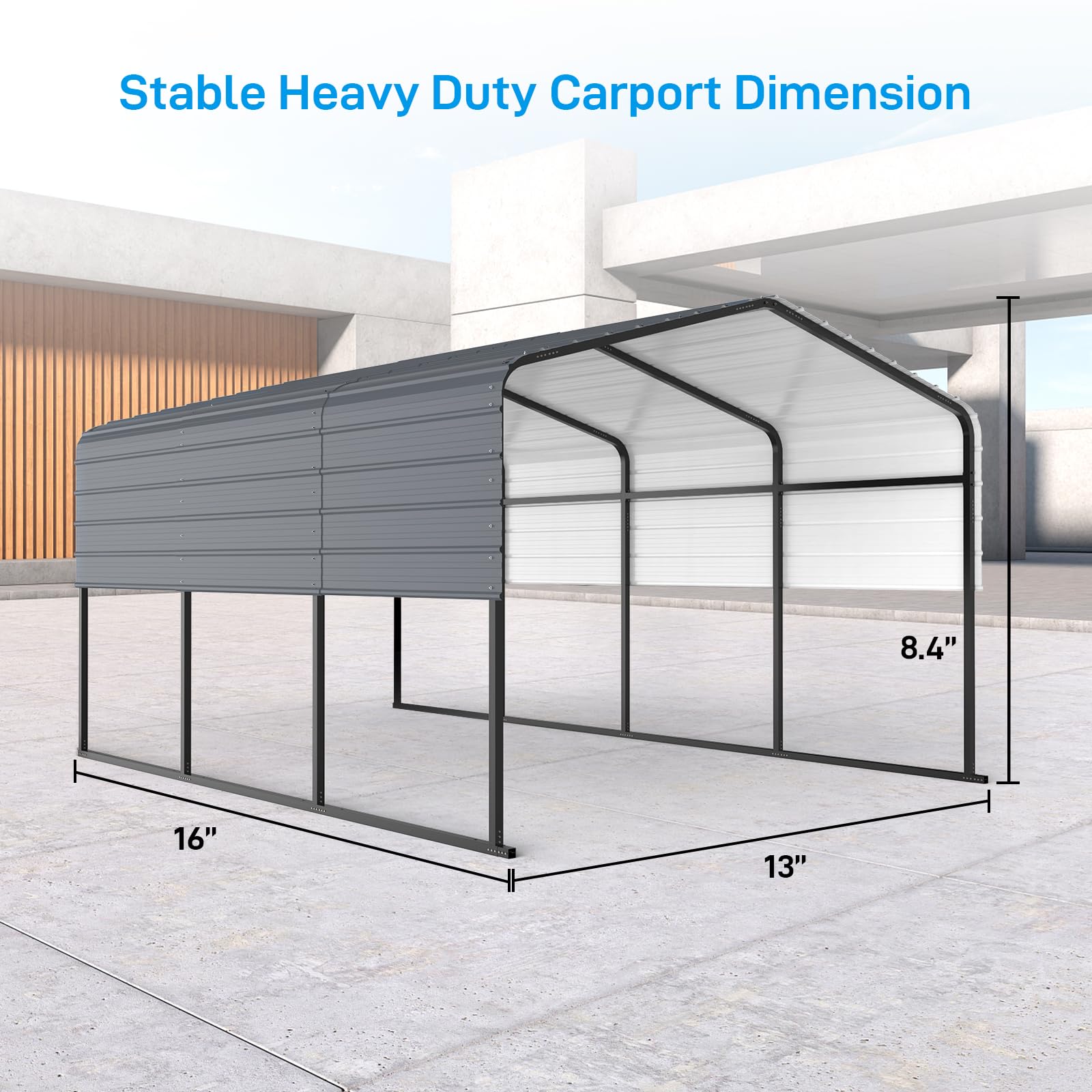 GarveeLife Metal Carport 13' x 16', Heavy Duty Canopy for Garage, Car Shelter with Galvanized Metal Roof, Reinforced Structure & Base, Car Shelter Shade with Metal Frame, Outdoor Garage for Cars Boat