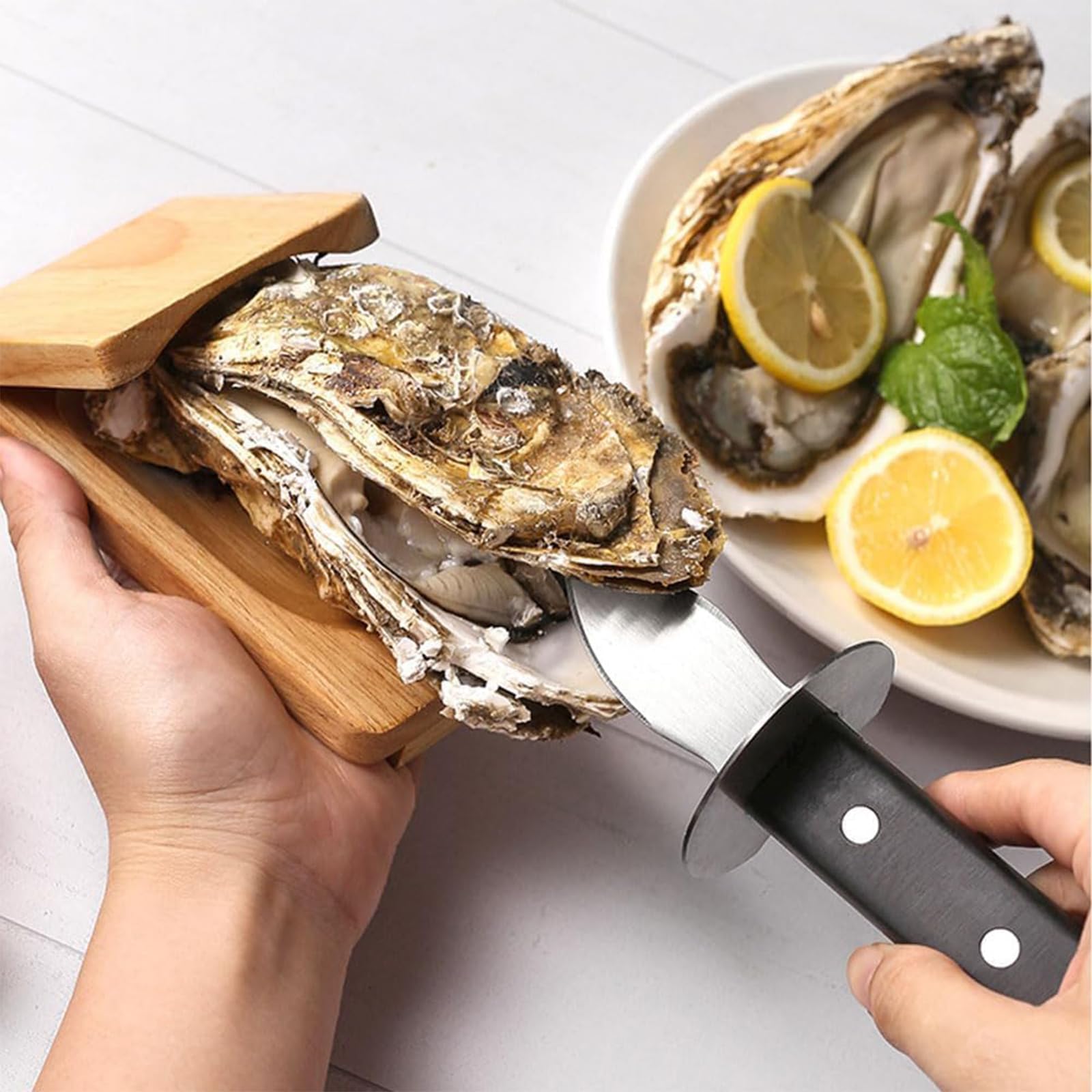 Oyster Clamp, Seafood Tools Oyster Shucking Knife, Oyster Clamp Wood Suit, Seafood Safety Hand Guard For Home Use