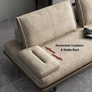 homary Sofa Bed Modern Pull Out Sofa Bed Khaki Sleeper Sofa 79'' Mid Century Wood Convertible Sofa with Pull Out Bed Cotton & Linen