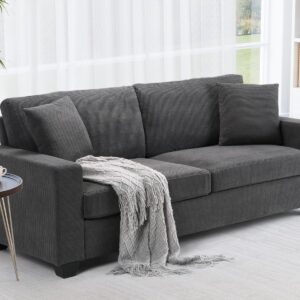 SUNNYFURN 83 Inch Couch for Living Room Sofa, 3 Seater 3 Seater Couch Modern Sofa Deep Couch, Corduroy Comfy Couch, Lounge Cozy Sofa for Living Room Apartment Small Space, Office,Dark Gray