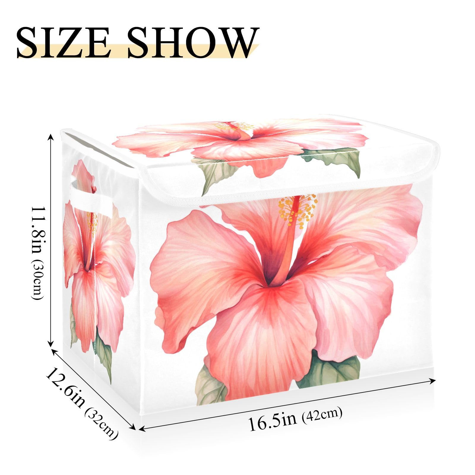 ALAZA Storage Bins Organizer Box Baskets Lidded Clothes for Shelves Closet Hibiscus Flower Collapsible Stackable Storage Cubes Handles