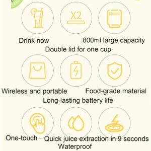 Vaboer Portable Juicer, Juice Cup Blender, Baboer Portable Juicer, Multi-Function Ton Barrels, Smoothie Blender with Travel Lid and Straw, for Home Fruit Wireless Small Juicer Cup (1.1L)