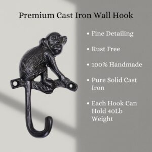 AYZCORP Set of 3 Cast Iron Monkey Shape Coat Hooks Wall Art Decor-Monkey Shape Hangers and Key Holder-Clothes Rack and Backpack Hanger-Coat Hooks Home Decor for Storage, Living Room, Hallway, Office