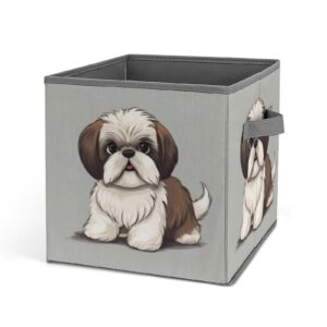 wyuspgk collapsible storage bins, shih tzu dog print durable organizer with handles, foldable storage boxes for bedroom, office, and closet