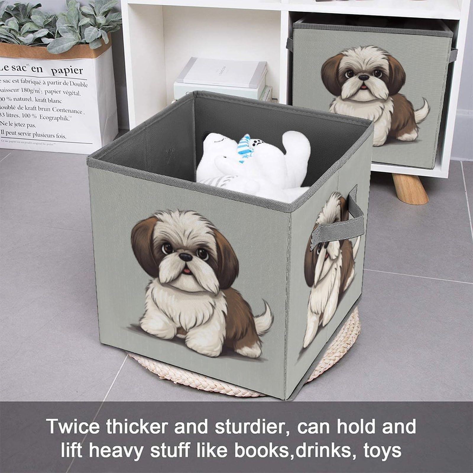 WYUSPGK Collapsible Storage Bins, Shih Tzu Dog Print Durable Organizer with Handles, Foldable Storage Boxes for Bedroom, Office, And Closet