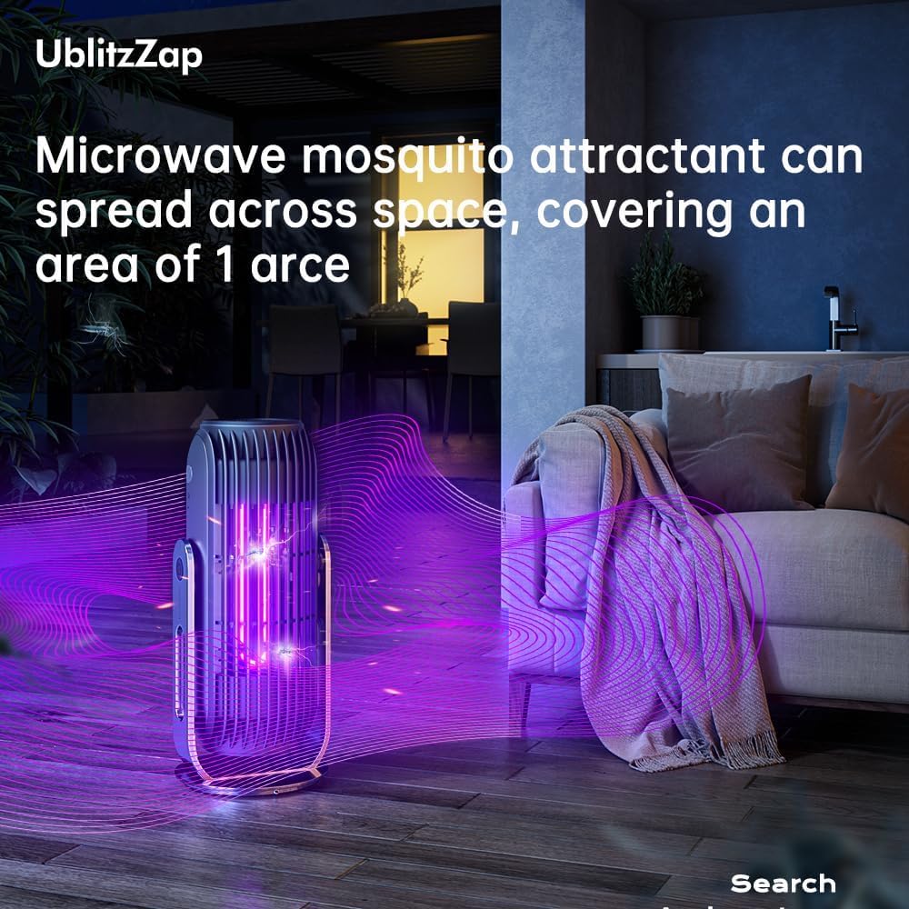 UblitzZap Bug Zapper Indoor Outdoor, Electric Mosquito Trap & Insect Killer with Silent Fan & Auto On/Off, Blue Violet Lamp for Moths, Gnats, Flies for Home, Patio, Office, Courtyard