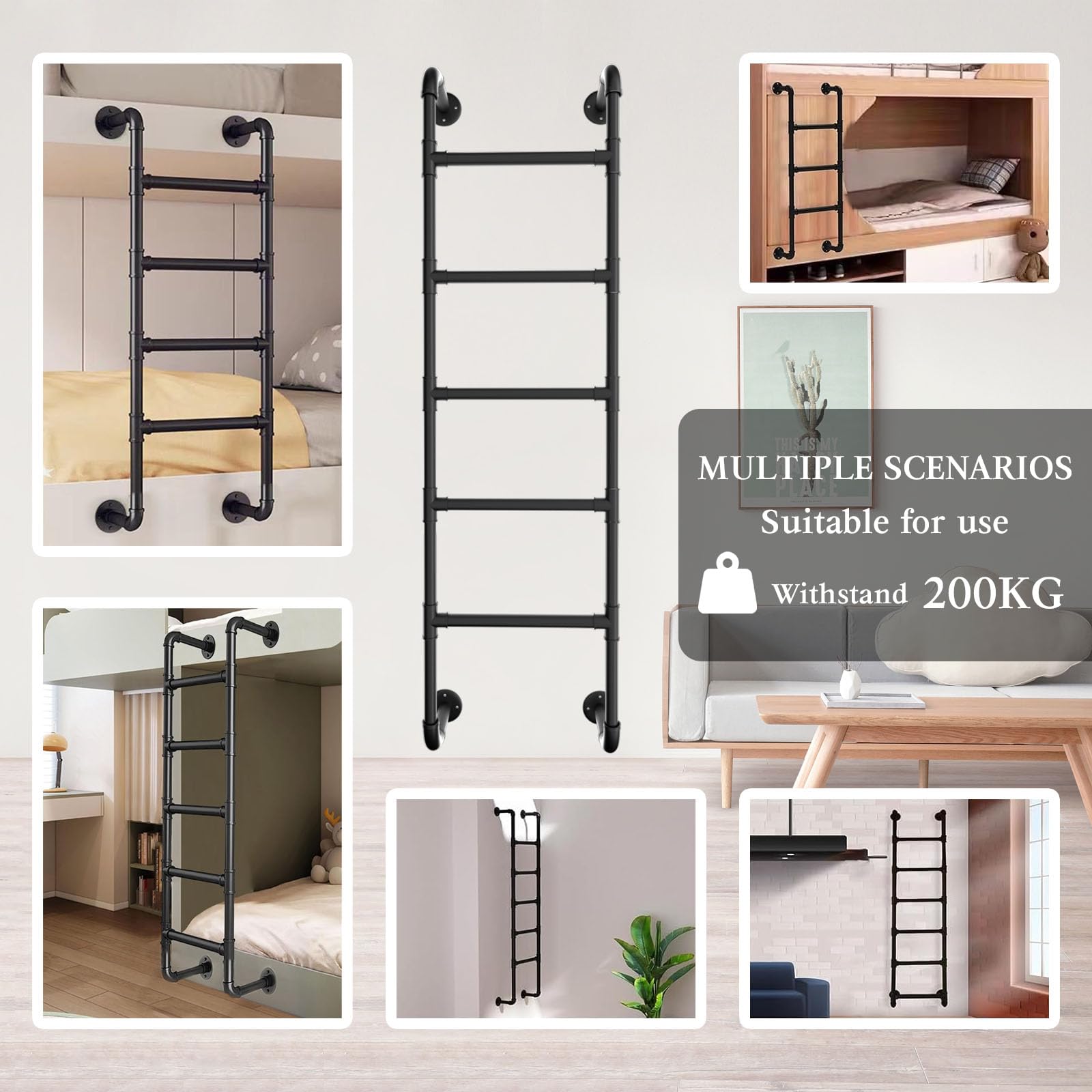 KELUNIS Wall Mounted Metal Ladder for Home Loft Basement Window Well Egress Ladder Fire Escape Ladder for Emergency Home Safety Space-Saving Climb Ladders,150CM/59IN