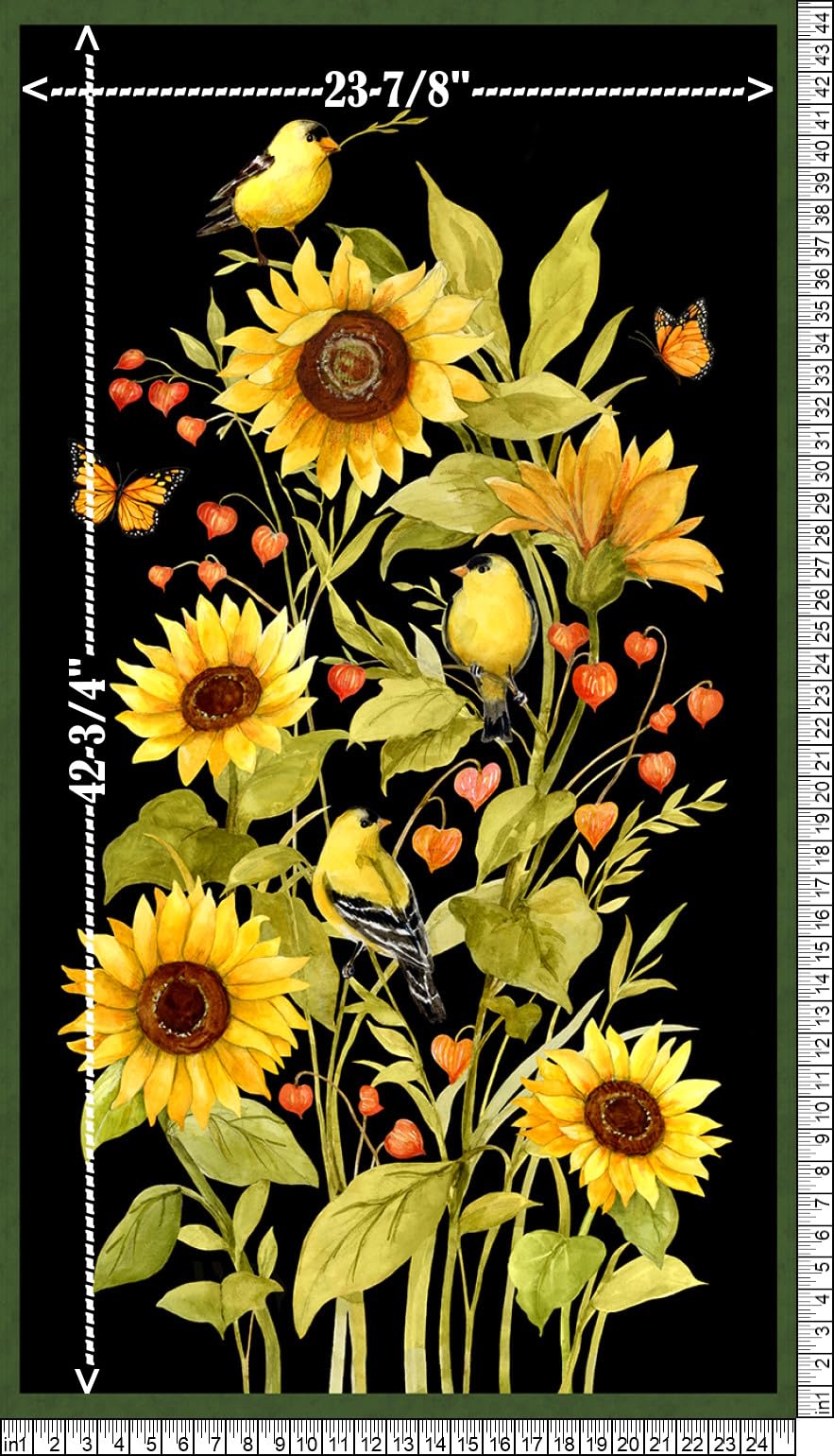 Wilmington Prints Sunflower Splendor 24-7/8" Sunflower and Goldfinch Panel Black, Fabric by The Panel