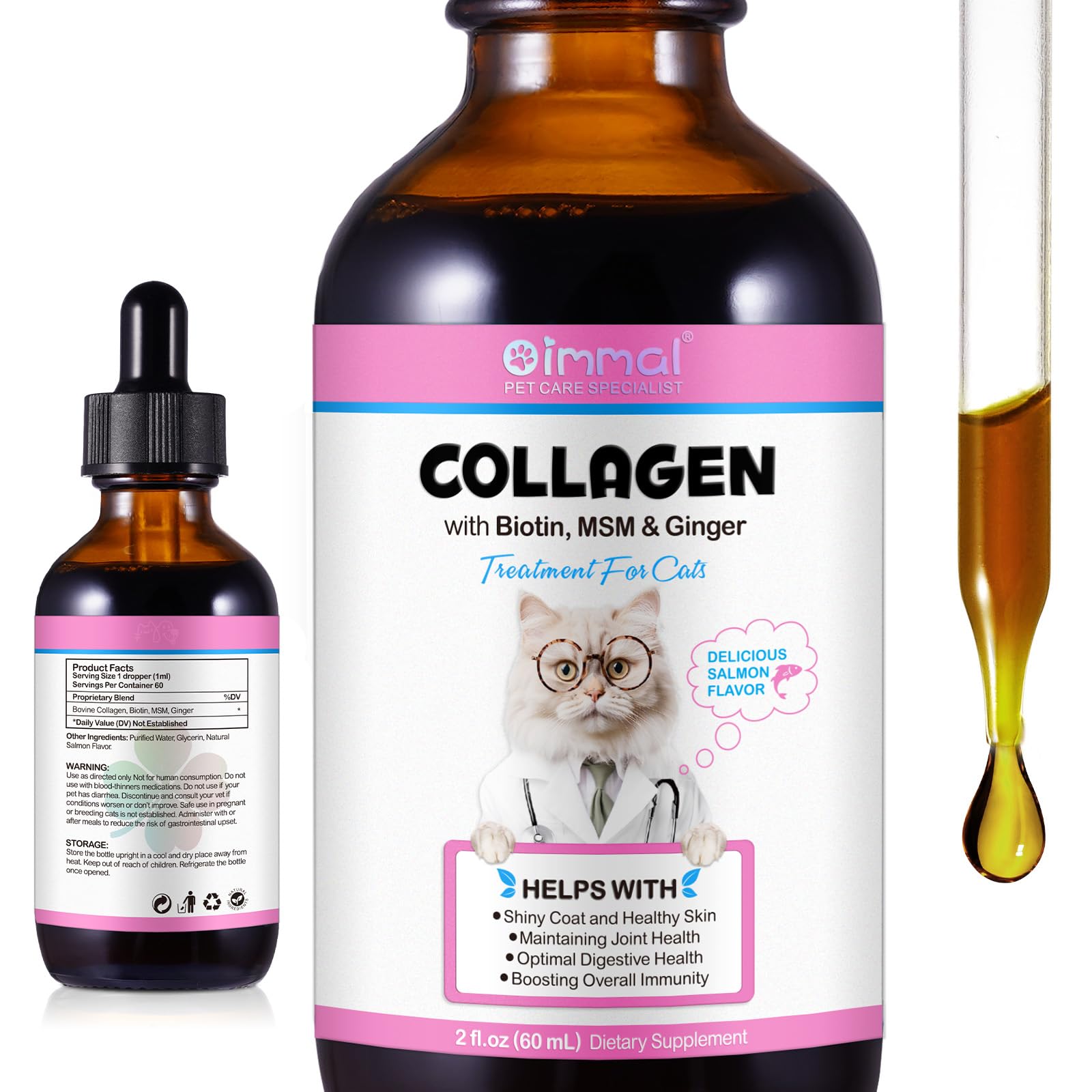 Skin and Coat Supplement for Cats, Collagen for Dogs, Liquid Collagen Boost for Cats, Itch Relief for Cats with Allergies, with Biotin, Support Joints, Skin, Bone & Immune System 2fl.oz