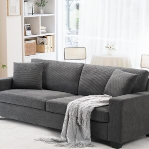 SUNNYFURN 83 Inch Couch for Living Room Sofa, 3 Seater 3 Seater Couch Modern Sofa Deep Couch, Corduroy Comfy Couch, Lounge Cozy Sofa for Living Room Apartment Small Space, Office,Dark Gray