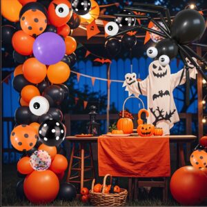 123 Pcs Halloween Balloons, Huge Spider Balloon Garland Arch kit Black Orange Purple Confetti Helium Latex Balloons for Birthday, Baby Shower, Outdoor Indoor Halloween Party Decorations Supplies