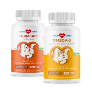 joint support and skin & coat health bundle - turmeric, omega 369, epa & dha fatty acids for dog shedding and dry skin.