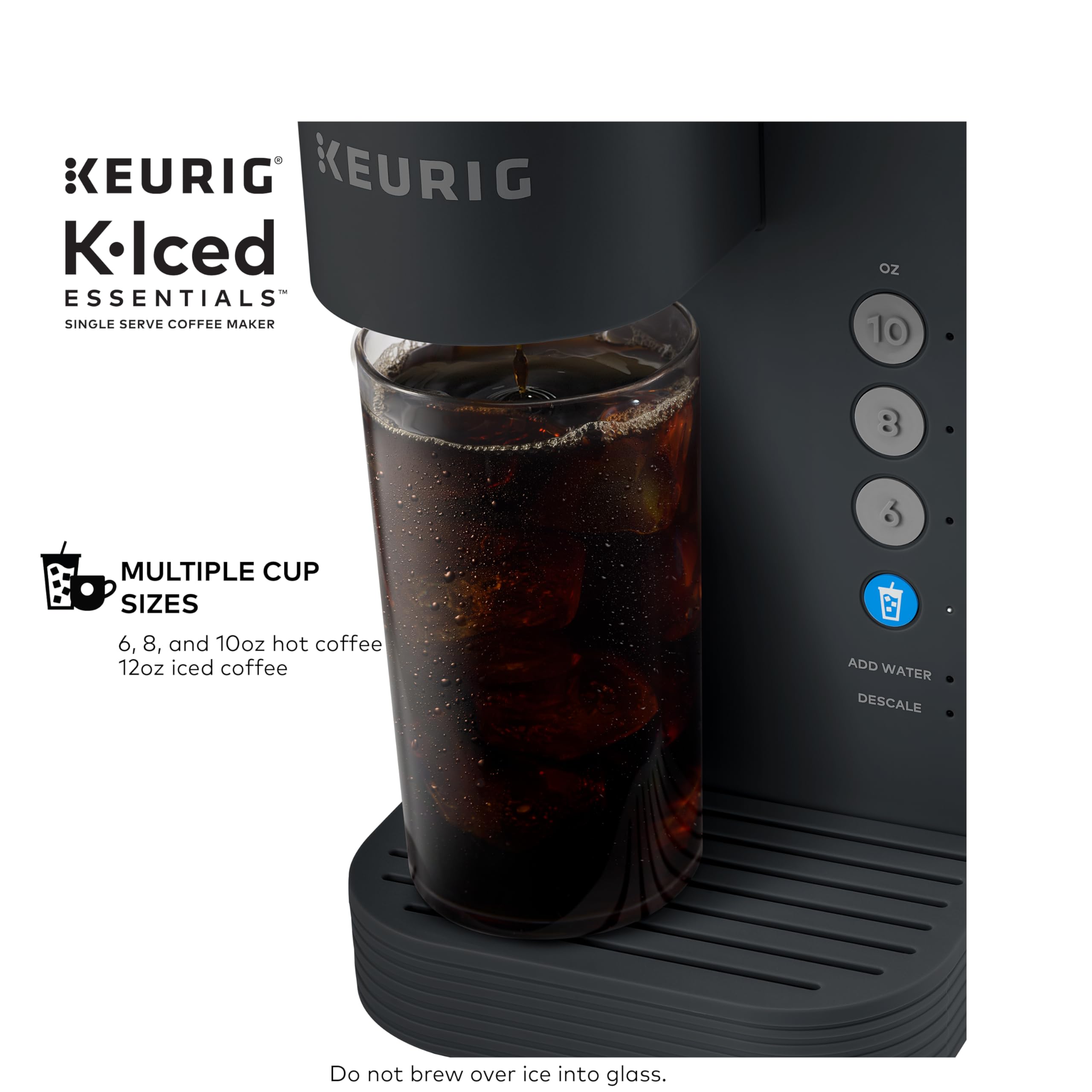 K- Iced Essentials Coffee Maker, Hot and Iced Coffee, Brew Over Ice Button, 4 Cup Sizes, 36oz Reservoir, My K- Cup Compatible,BLACK