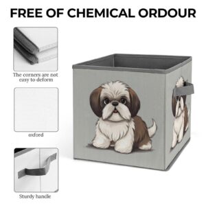 WYUSPGK Collapsible Storage Bins, Shih Tzu Dog Print Durable Organizer with Handles, Foldable Storage Boxes for Bedroom, Office, And Closet