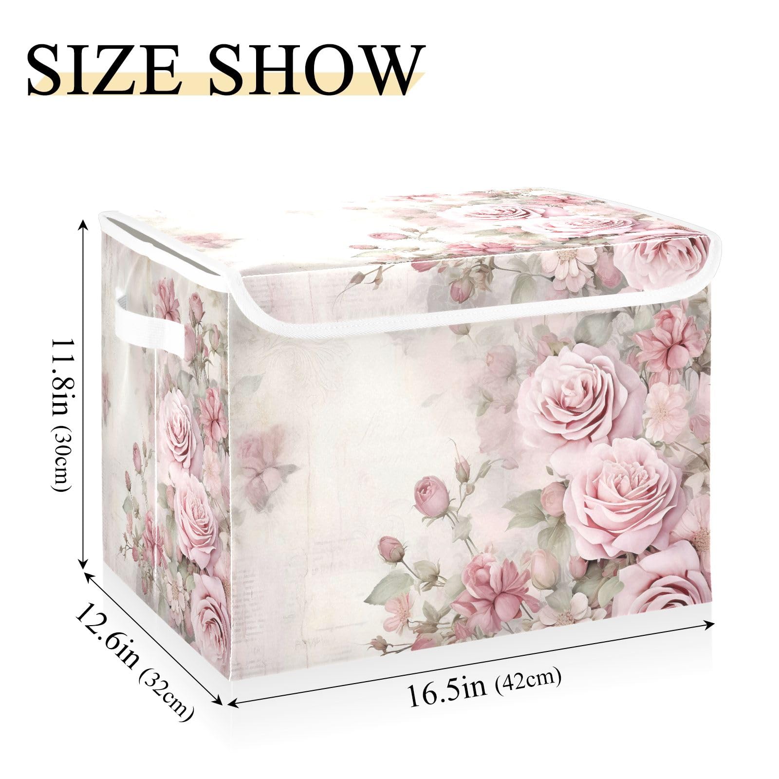 ALAZA Storage Bins Organizer Box Baskets Lidded Clothes for Shelves Closet Pink Rose Retro Collapsible Stackable Storage Cubes Handles