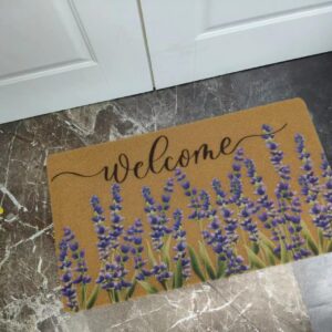 Lavender-Welcome-Doormat Outdoor-Entrance - Coir-Non-Slip Seasonal-Spring Summer Indoor Home Decor Front Door Mats