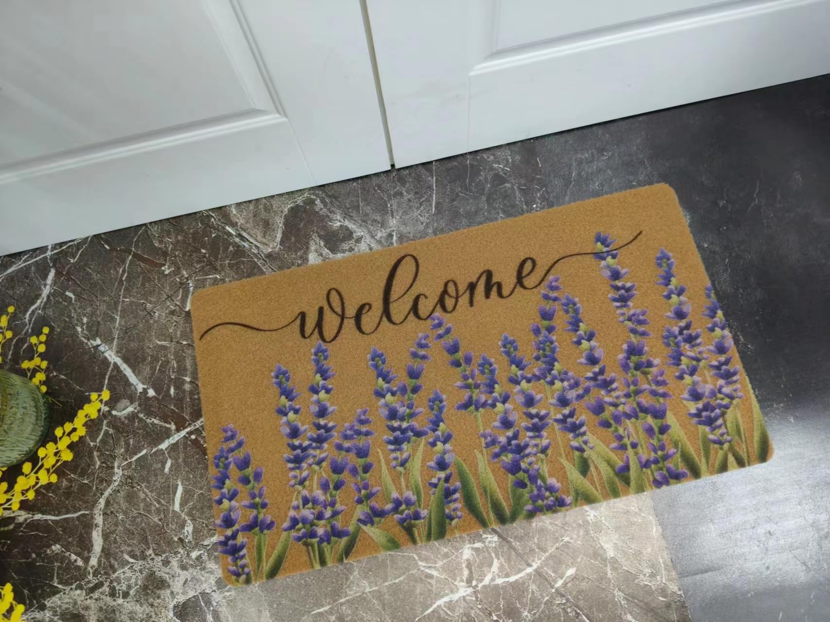 Lavender-Welcome-Doormat Outdoor-Entrance - Coir-Non-Slip Seasonal-Spring Summer Indoor Home Decor Front Door Mats