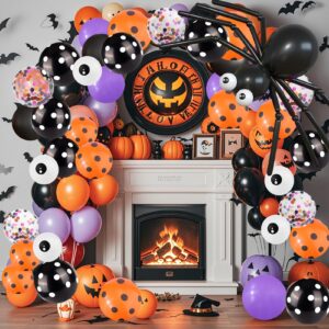 123 pcs halloween balloons, huge spider balloon garland arch kit black orange purple confetti helium latex balloons for birthday, baby shower, outdoor indoor halloween party decorations supplies