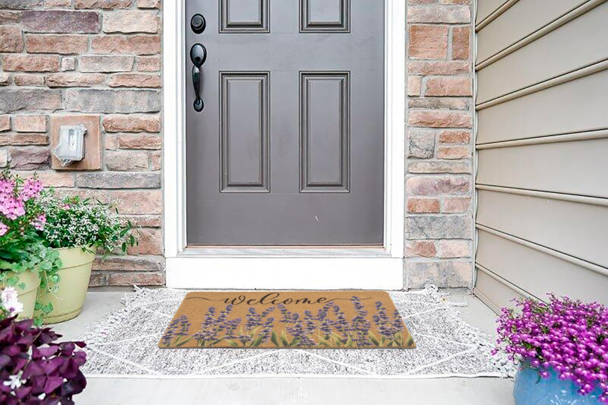 Lavender-Welcome-Doormat Outdoor-Entrance - Coir-Non-Slip Seasonal-Spring Summer Indoor Home Decor Front Door Mats