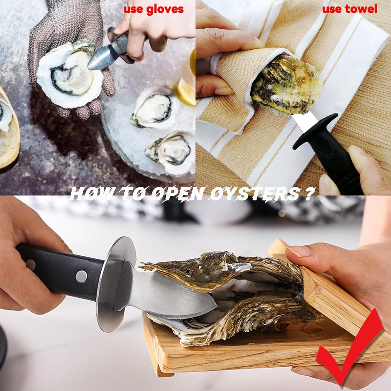 Oyster Clamp, Seafood Tools Oyster Shucking Knife, Oyster Clamp Wood Suit, Seafood Safety Hand Guard For Home Use