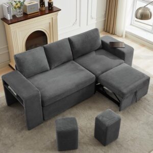 bumblr 93" modular sectional couches for living room furniture, comfy l shape couch with chaise, pull out couch with 2 ottomans, wide sofa armrest with storage space, dark grey