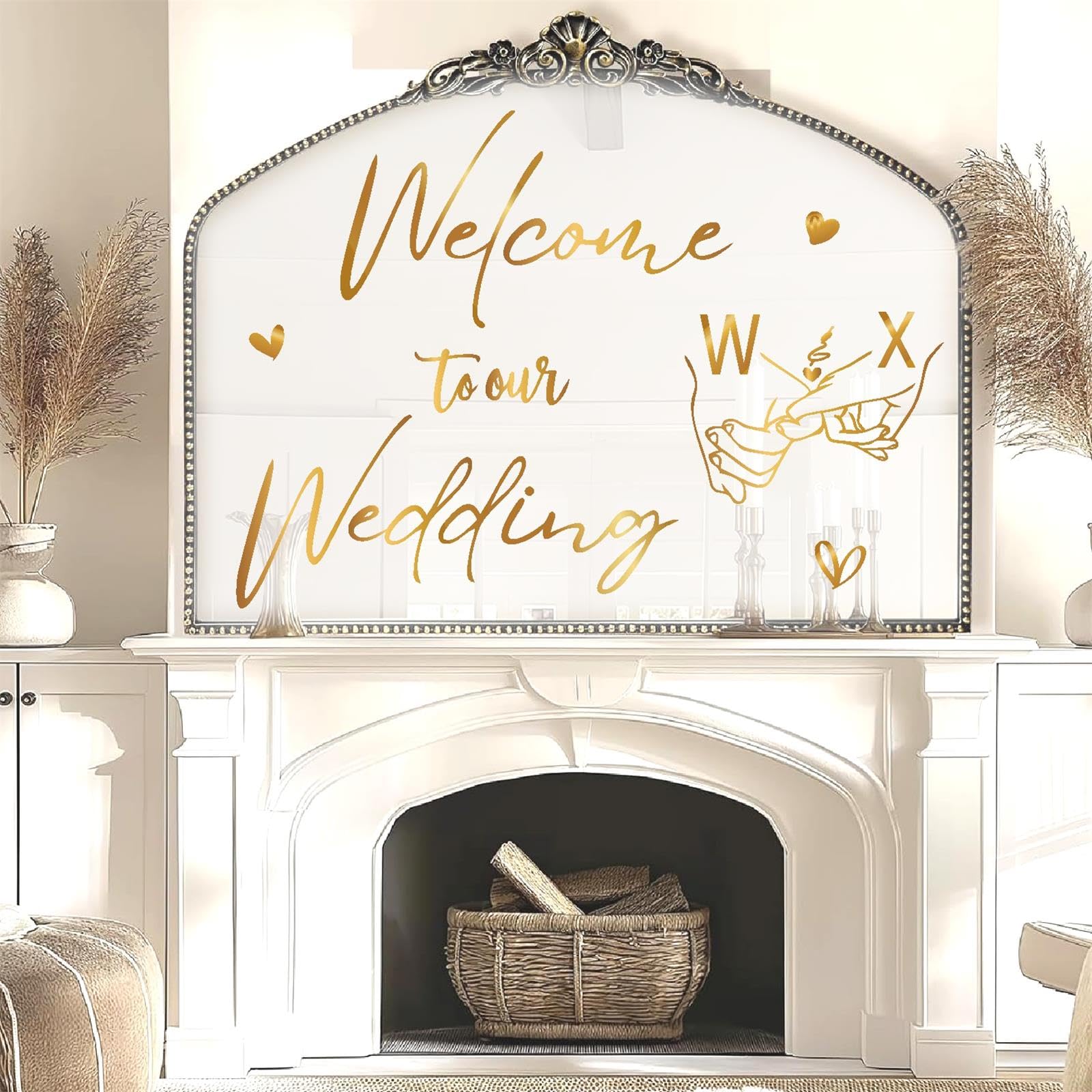 Wedding Welcome Signs Welcome to Our Wedding Signs Mirror Decals for Wedding Party Entry DIY A to Z Letter Stickers for Just Married Welcome Sign Decoration Mr and Mrs Decals for Photo Backdrop(Gold