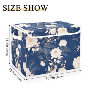 ALAZA Storage Bins Organizer Box Baskets Lidded Clothes for Shelves Closet Peony Navy Collapsible Stackable Storage Cubes Handles