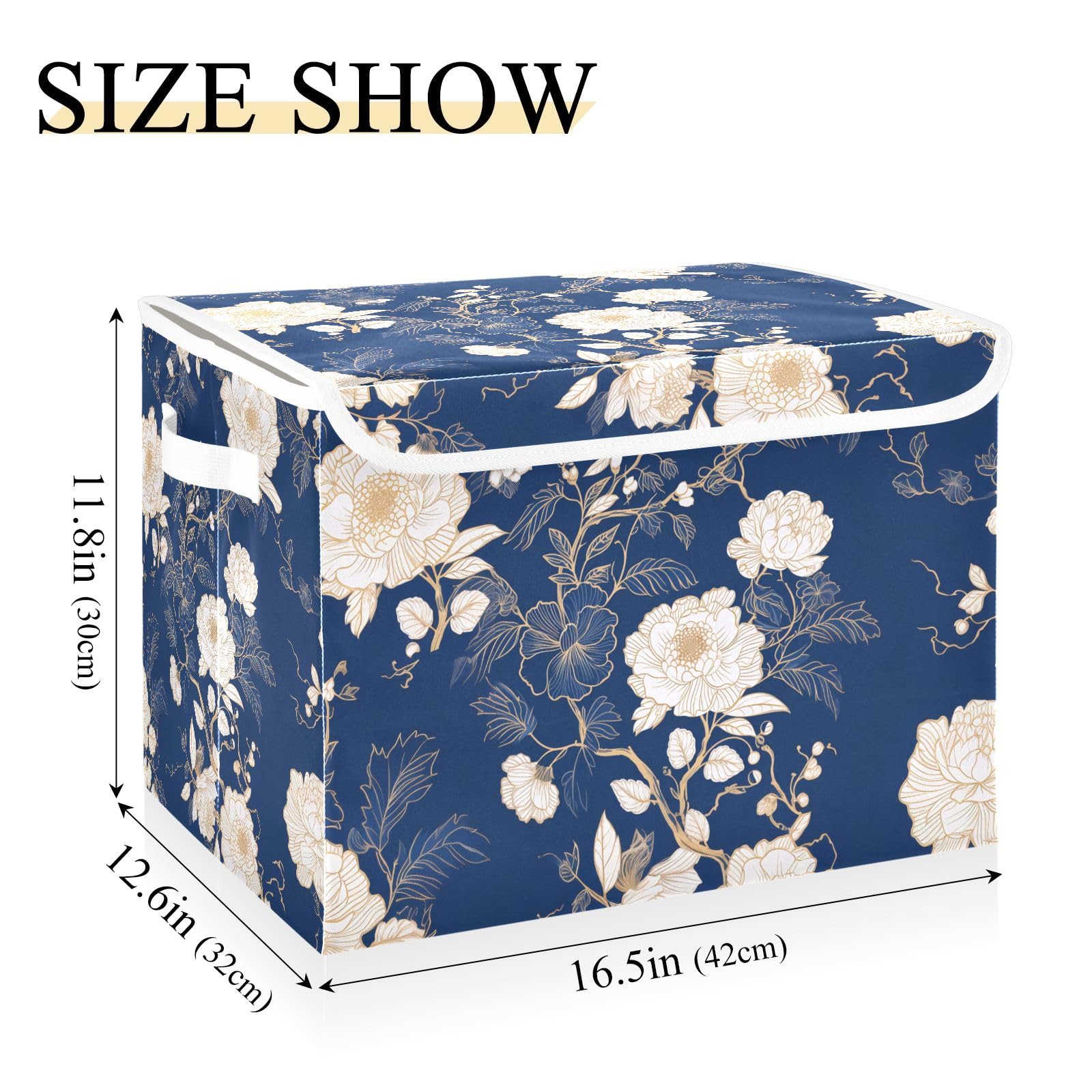 ALAZA Storage Bins Organizer Box Baskets Lidded Clothes for Shelves Closet Peony Navy Collapsible Stackable Storage Cubes Handles