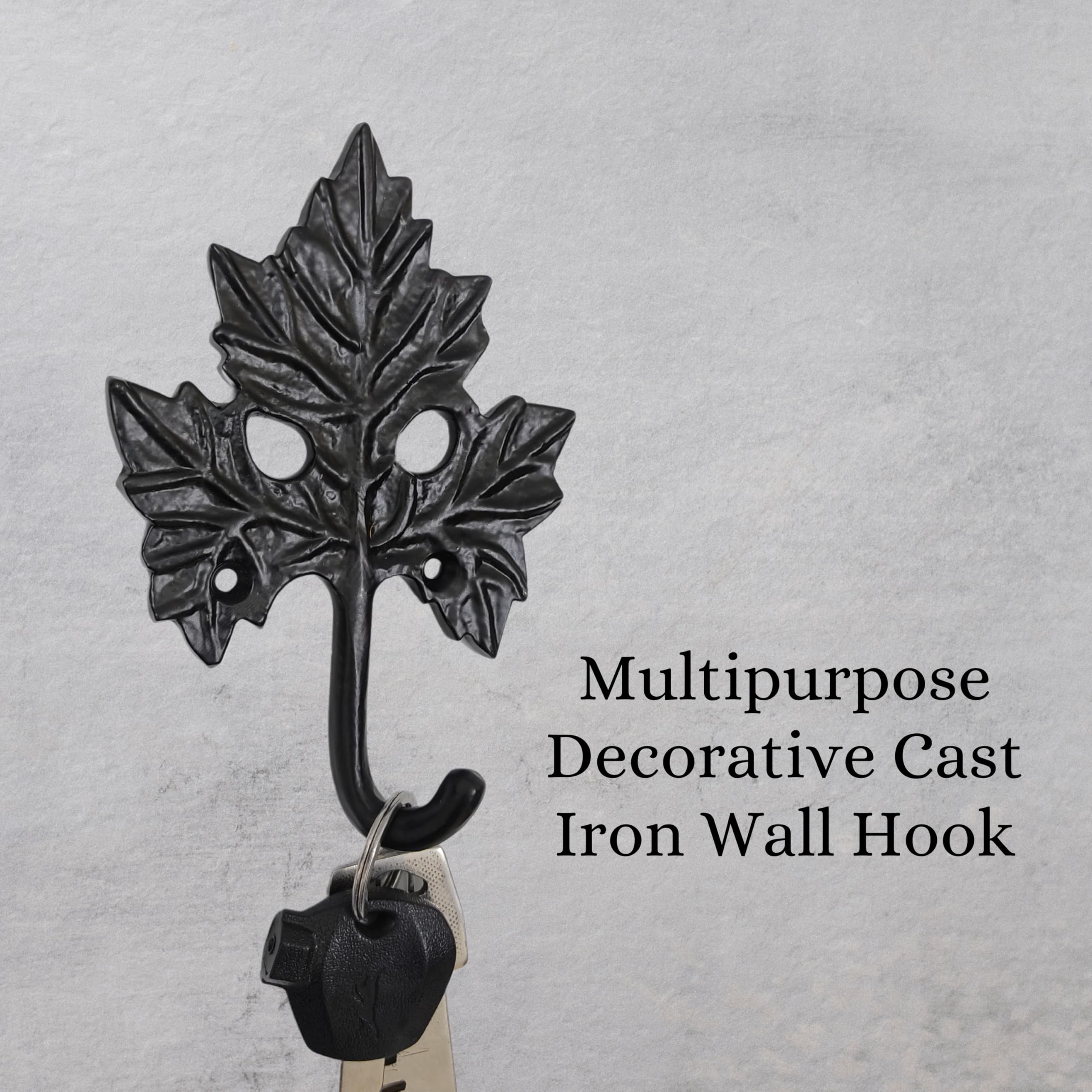 Set of 3 Cast Iron Maple Leaf Shape Coat Hooks Wall Art Decor-Maple Leaf Shape Hangers and Key Holder-Clothes Rack and Backpack Hanger-Coat Hooks Home Decor for Storage, Living Room, Hallway, Office