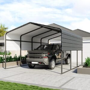 GarveeLife Metal Carport 13' x 16', Heavy Duty Canopy for Garage, Car Shelter with Galvanized Metal Roof, Reinforced Structure & Base, Car Shelter Shade with Metal Frame, Outdoor Garage for Cars Boat