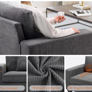 SUNNYFURN 83 Inch Couch for Living Room Sofa, 3 Seater 3 Seater Couch Modern Sofa Deep Couch, Corduroy Comfy Couch, Lounge Cozy Sofa for Living Room Apartment Small Space, Office,Dark Gray