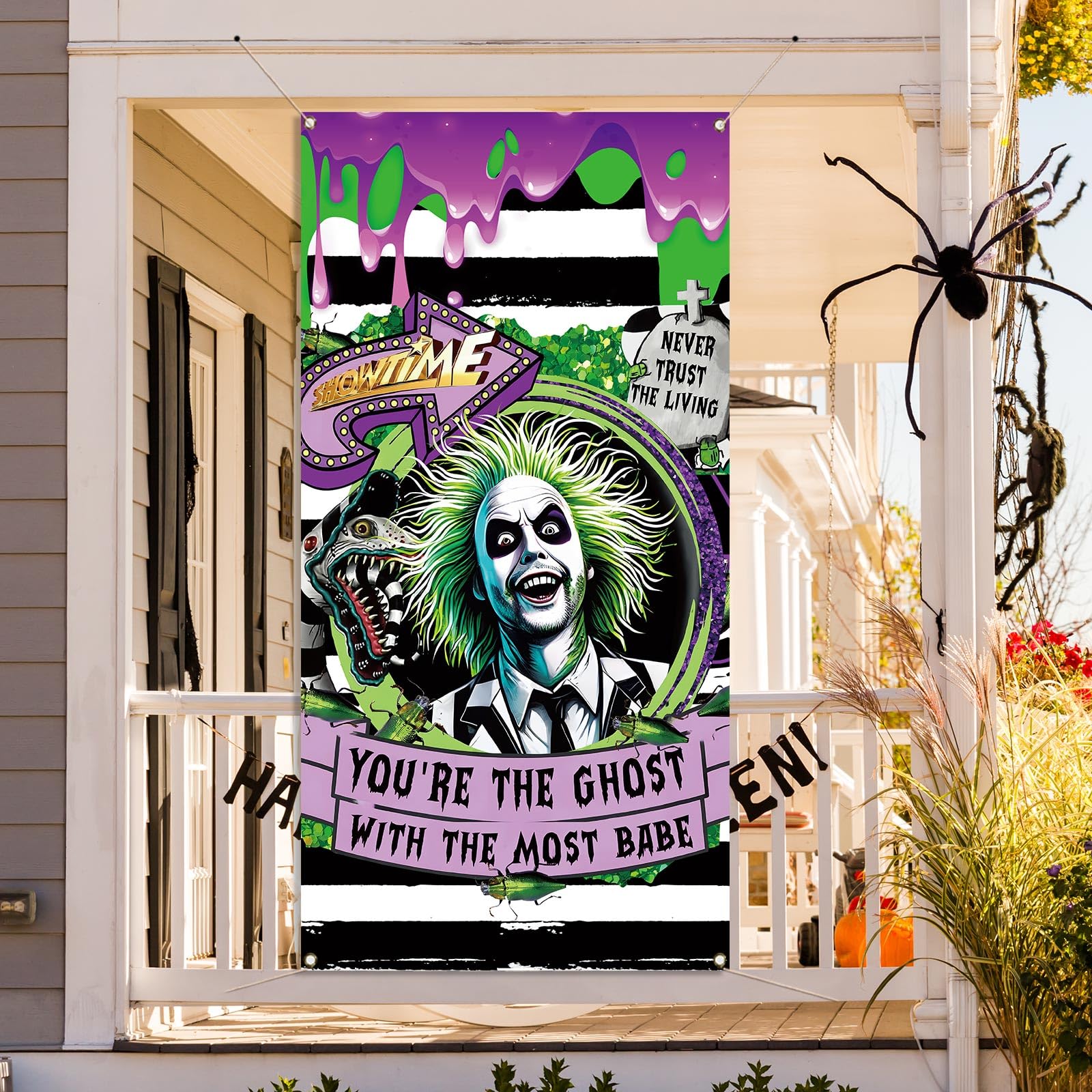 Vohado Door Cover It's Showtime Never Trust The Living Halloween Party Decoration Front Porch Indoor Outdoor Patio Banner Decor