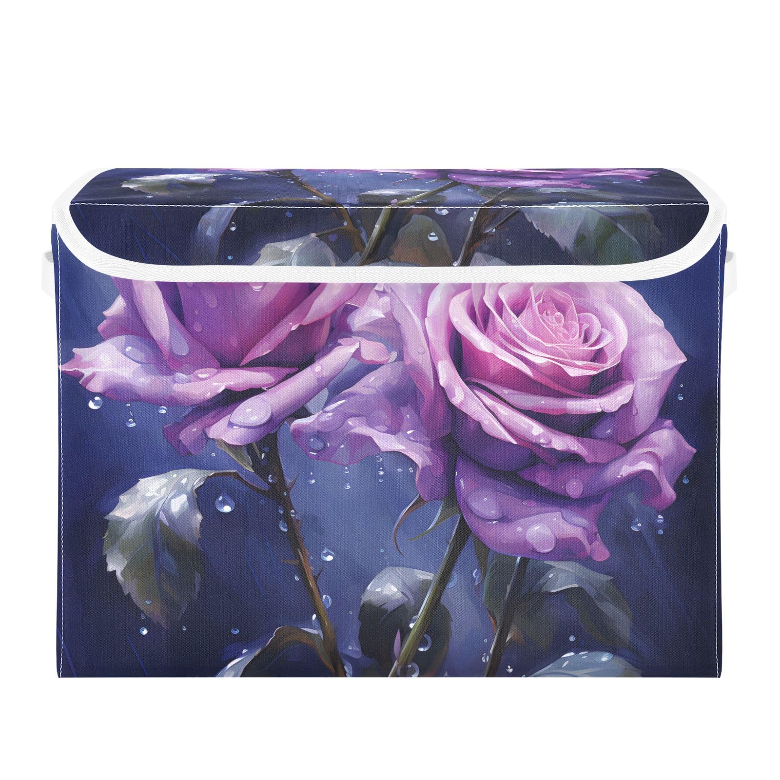 ALAZA Storage Bins Organizer Box Baskets Lidded Clothes for Shelves Closet Purple Rose Dew Collapsible Stackable Storage Cubes Handles