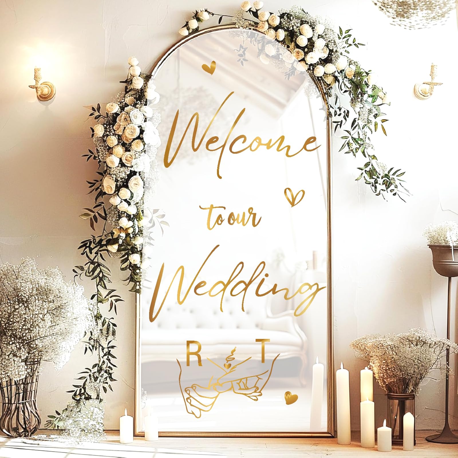 Wedding Welcome Signs Welcome to Our Wedding Signs Mirror Decals for Wedding Party Entry DIY A to Z Letter Stickers for Just Married Welcome Sign Decoration Mr and Mrs Decals for Photo Backdrop(Gold