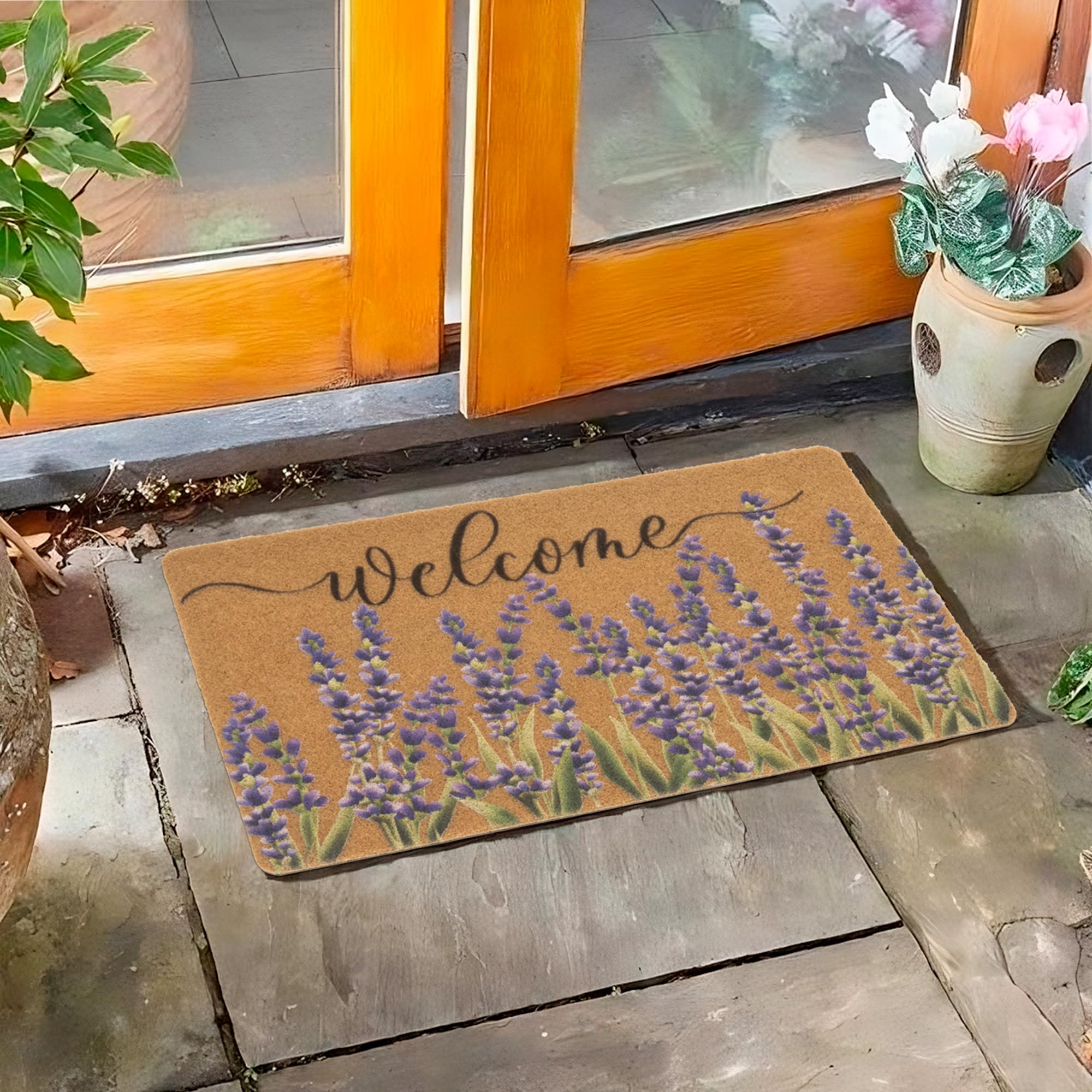 Lavender-Welcome-Doormat Outdoor-Entrance - Coir-Non-Slip Seasonal-Spring Summer Indoor Home Decor Front Door Mats