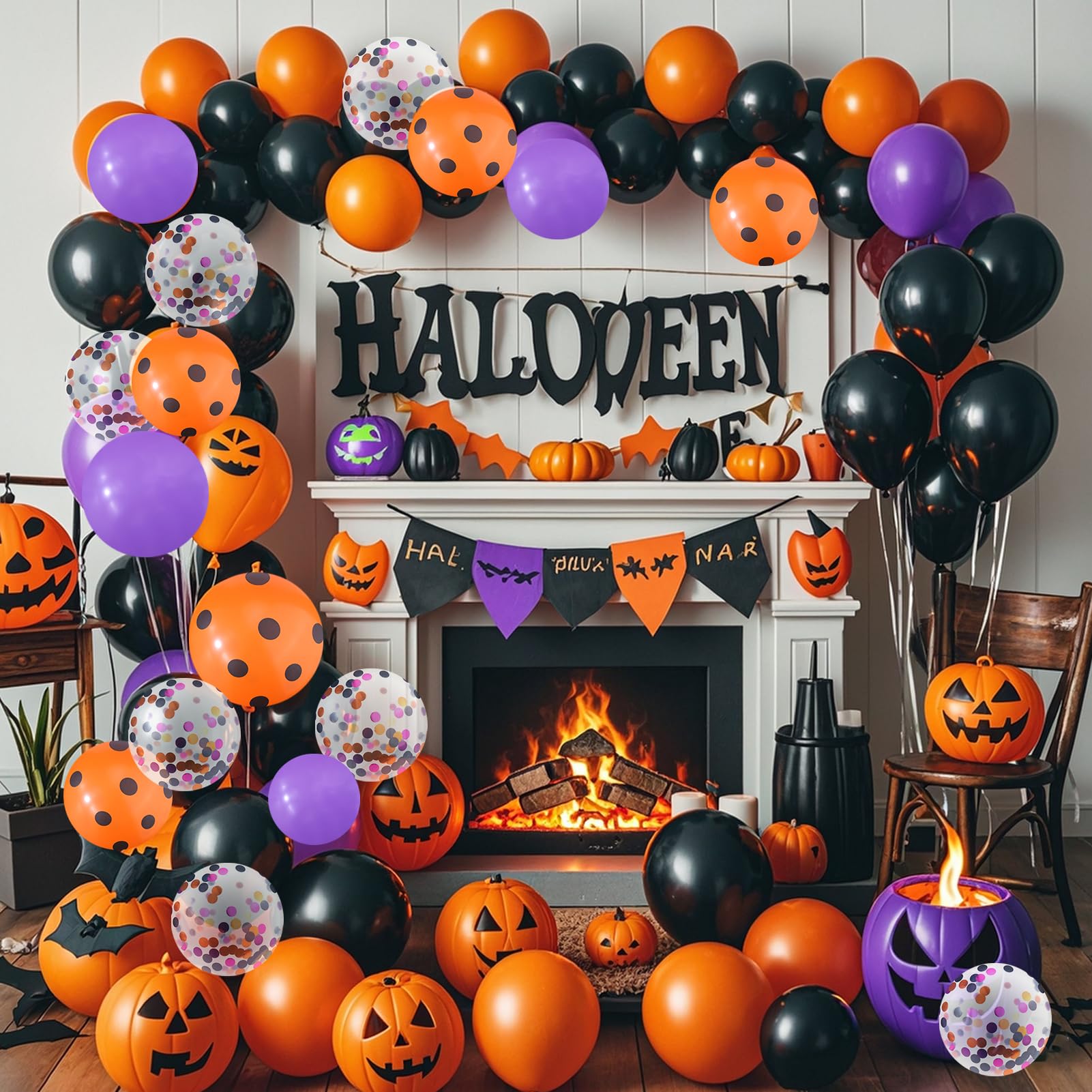 123 Pcs Halloween Balloons, Huge Spider Balloon Garland Arch kit Black Orange Purple Confetti Helium Latex Balloons for Birthday, Baby Shower, Outdoor Indoor Halloween Party Decorations Supplies