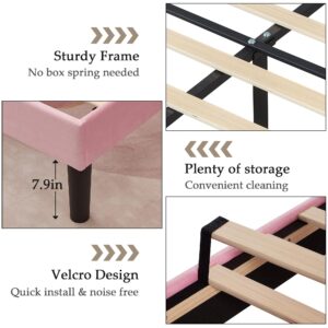 VECELO Twin Upholstered Platform Bed Frame for Kids,Girls,Boys,with Tufted Adjustable Headboard/Mattress Foundation/Wood Slat Support,Easy Assembly,Pink