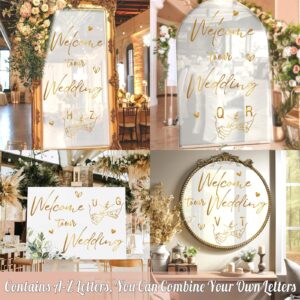 Wedding Welcome Signs Welcome to Our Wedding Signs Mirror Decals for Wedding Party Entry DIY A to Z Letter Stickers for Just Married Welcome Sign Decoration Mr and Mrs Decals for Photo Backdrop(Gold