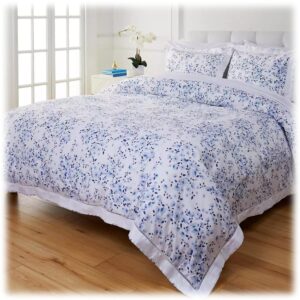 clover by jo 100% cotton floral duvet cover set (denim, full)