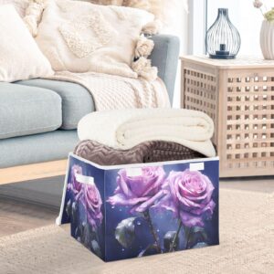 ALAZA Storage Bins Organizer Box Baskets Lidded Clothes for Shelves Closet Purple Rose Dew Collapsible Stackable Storage Cubes Handles