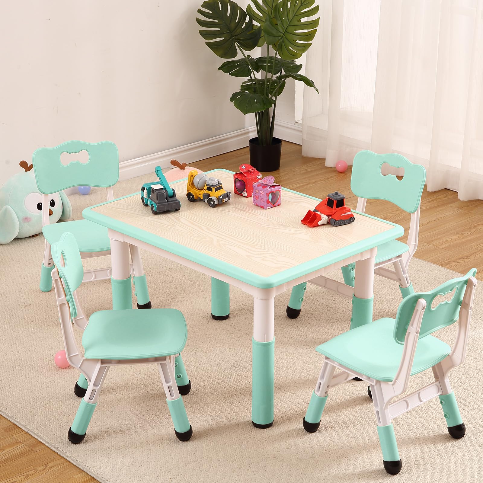 MilleLoom Kids Table and 4 Chairs Set, Height Adjustable Desk for Ages 2-8,Arts & Crafts Table,Graffiti Desktop, Non-Slip Legs, Max 300lbs, Children Multi-Activity Table for Classrooms,Daycares,Home