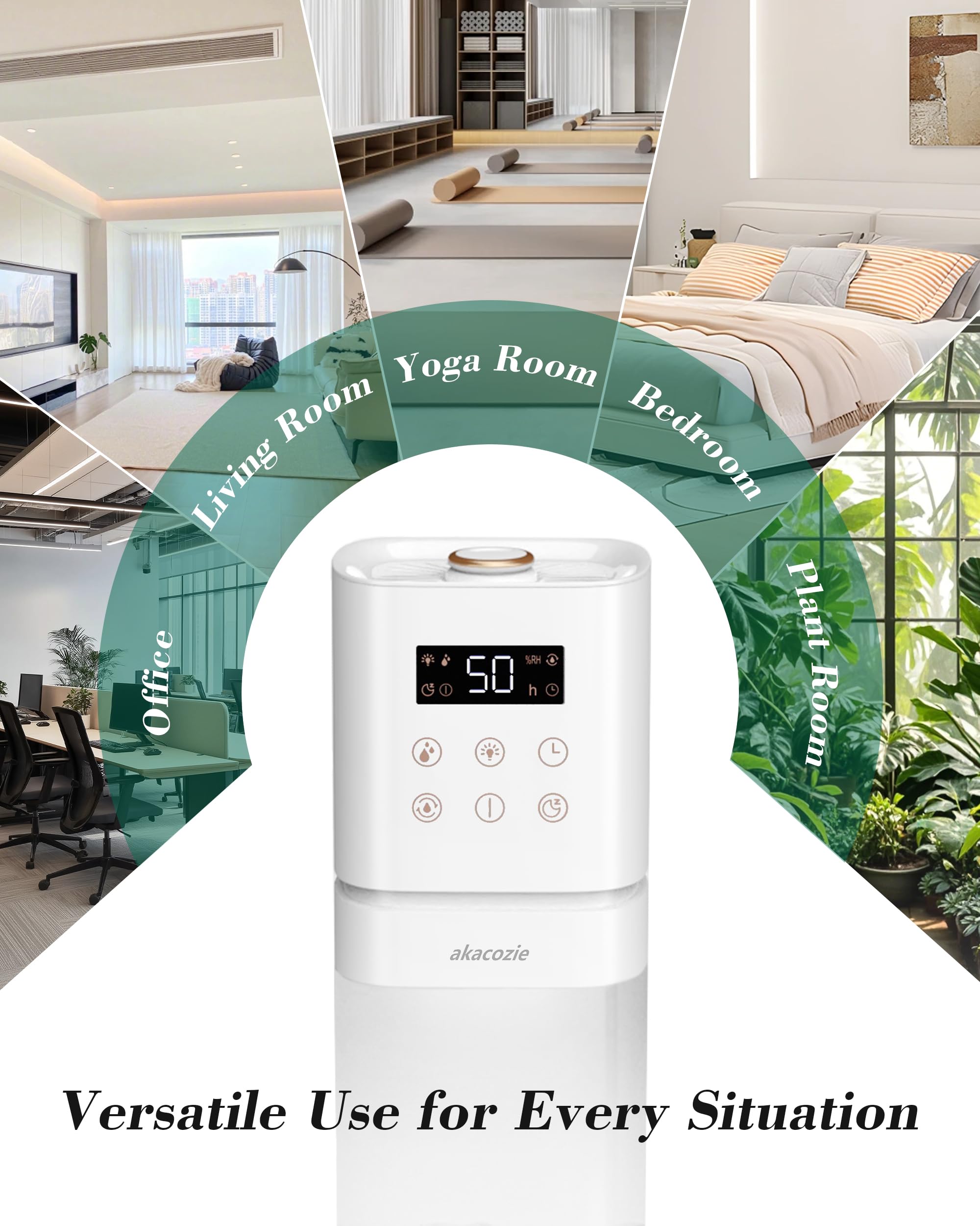 akacozie Humidifier Large Room Home Bedroom, 2.1Gal/8L Top Fill, Cool Mist Humidifiers for Bedroom with Essential Oil Diffuser, 360 Nozzle and Extended Tube for Indoor Plant, Whole House, Baby, Quiet