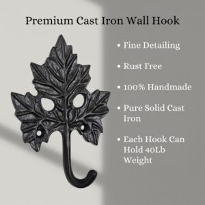 Set of 3 Cast Iron Maple Leaf Shape Coat Hooks Wall Art Decor-Maple Leaf Shape Hangers and Key Holder-Clothes Rack and Backpack Hanger-Coat Hooks Home Decor for Storage, Living Room, Hallway, Office