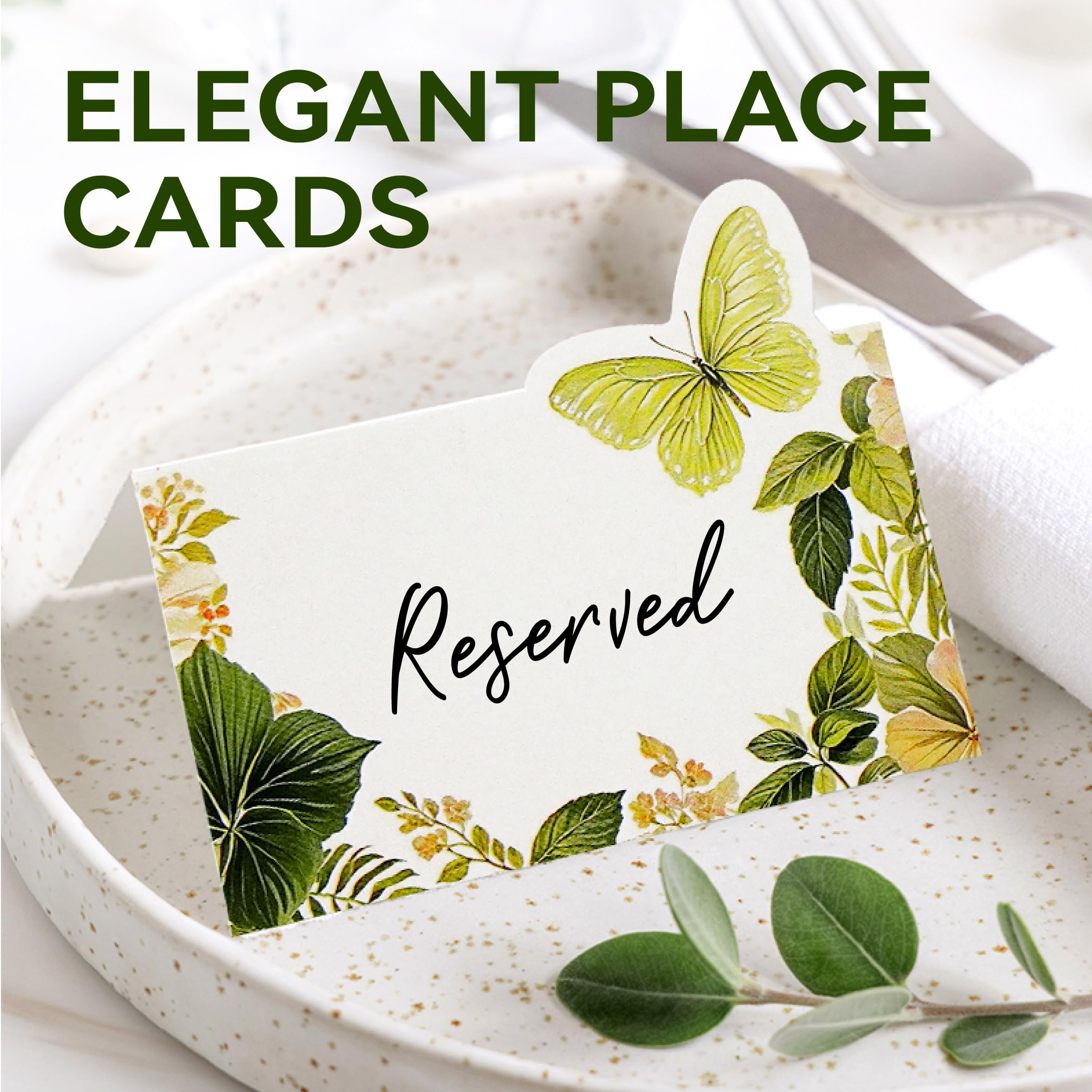 110 PCS Tent Cards, Small Place Cards with Elegant Floral Butterfly Design Delicate Seating Cards Blank Name Cards Escort Cards for Wedding, Table, Dinner Parties, Receptions (Each Measures 2” x 3.5”)